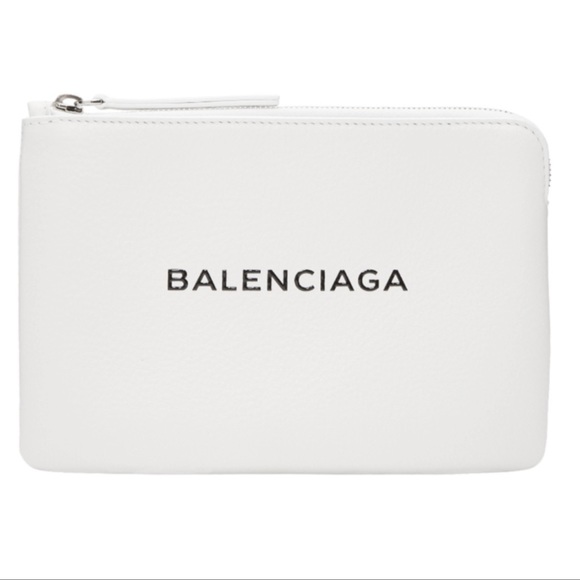 Balenciaga calfskin white everyday logo M pouch - Picture 1 of 6
